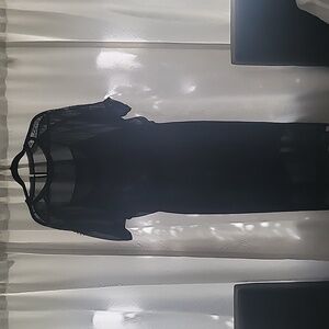 Evening dress with pockets, sheer top with slip lining